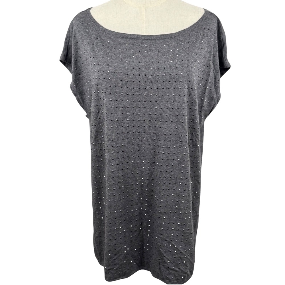 Talbots 1X Tunic Top Gray Studded Bubble Hem Retro Plus Size Bling Glam Work EUC